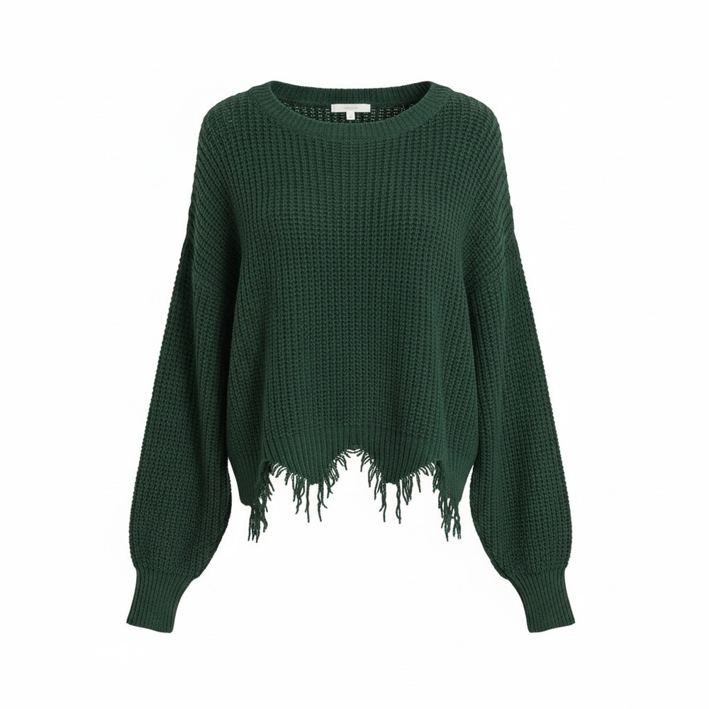 No Boundaries Forest Green V-Neck Cropped Jagged Bottom Chenille Sweater Jr XXL - Picture 2 of 2